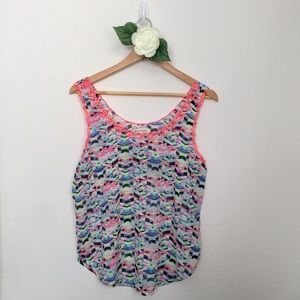 Boutique NWOT • Hot Pink Geometric Sheer Blouse